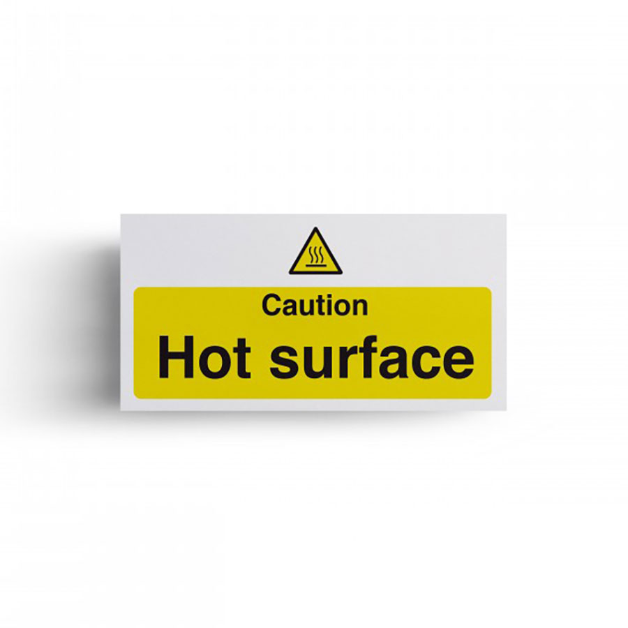 Mileta Warning Sign - Caution Hot Surface Vinyl 100 x 200mm PK 1