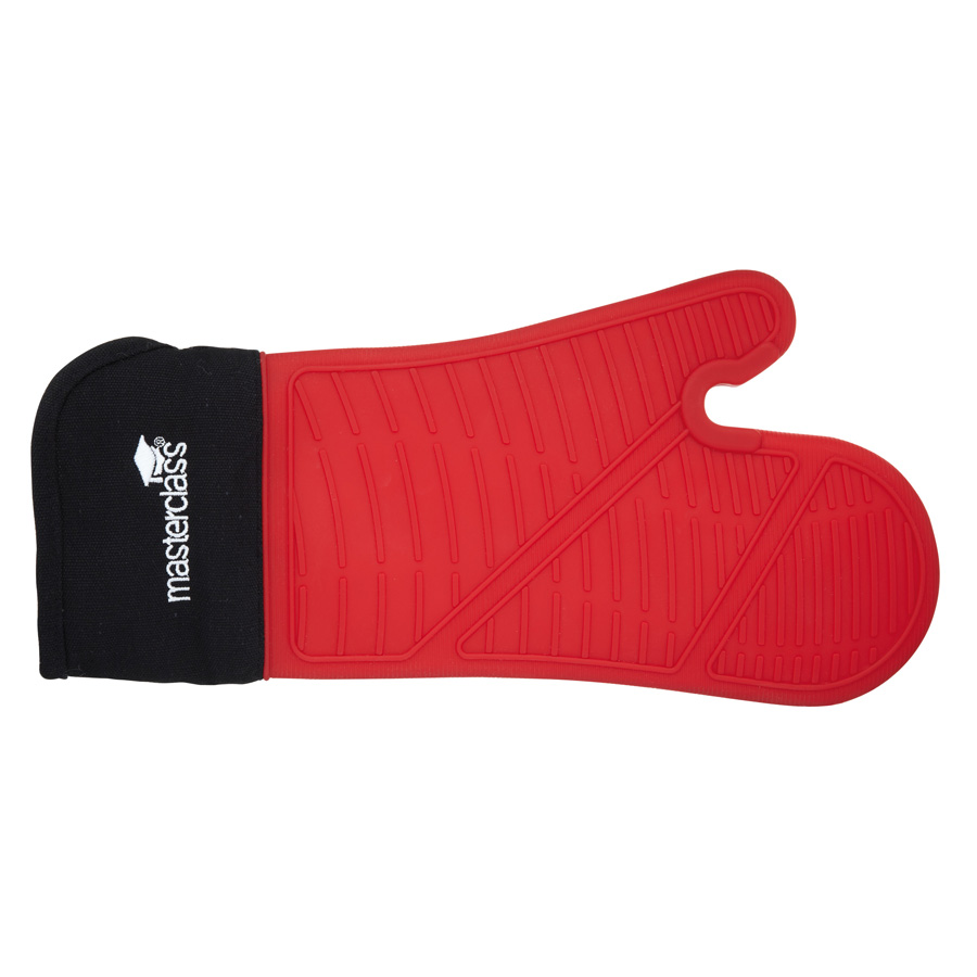 MasterClass Seamless Silicone Oven Glove With Cotton Sleeve Red & Black 37x19cm PK 1