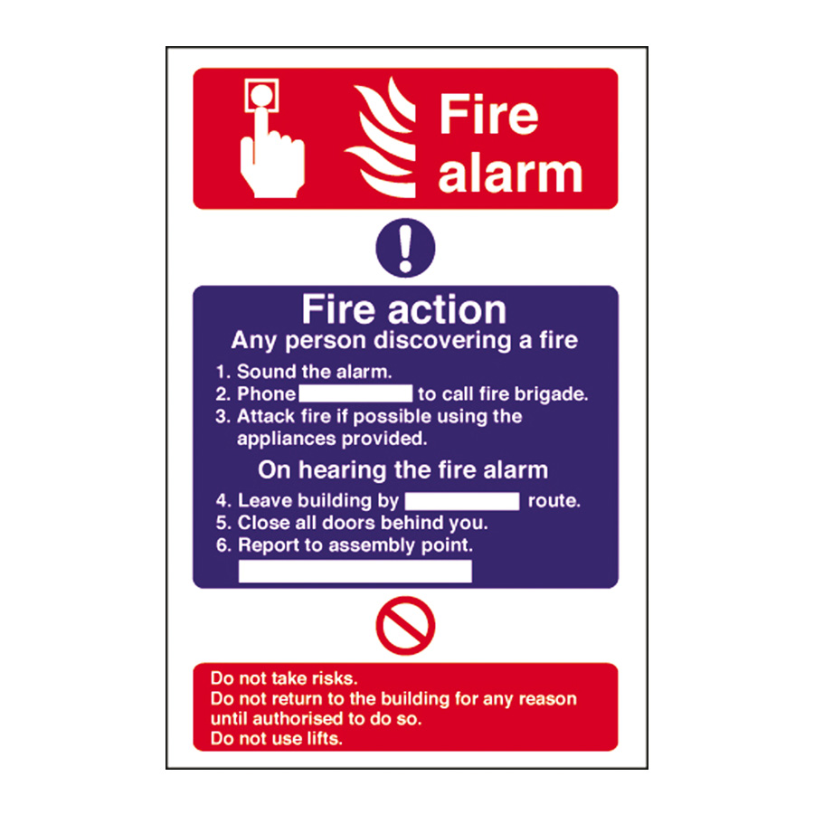MILETA SAFETY SIGN - FIRE ALARM INSTRUCTION SIGNS 20X30CM