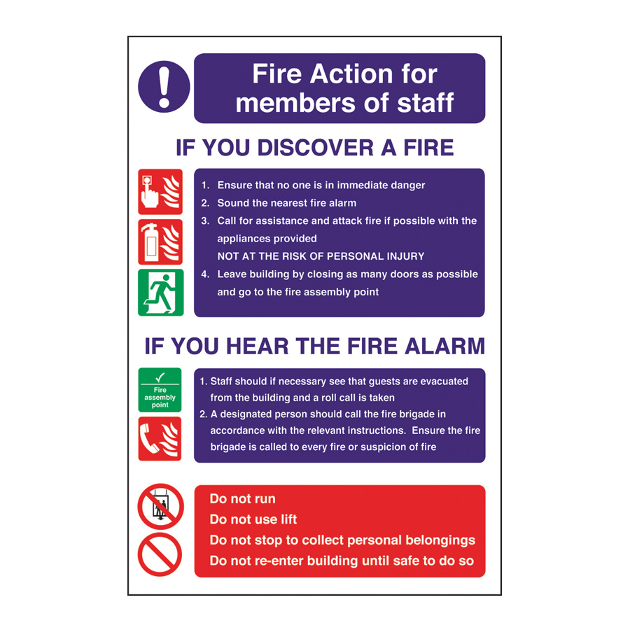 Mileta Safety Sign - Fire Action Staff Signs 20x30cm PK 1