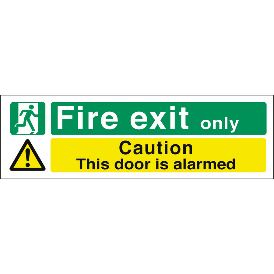 Mileta Safety Sign - Fire Exit Caution Door Is Alarmed 45x15cm PK 1