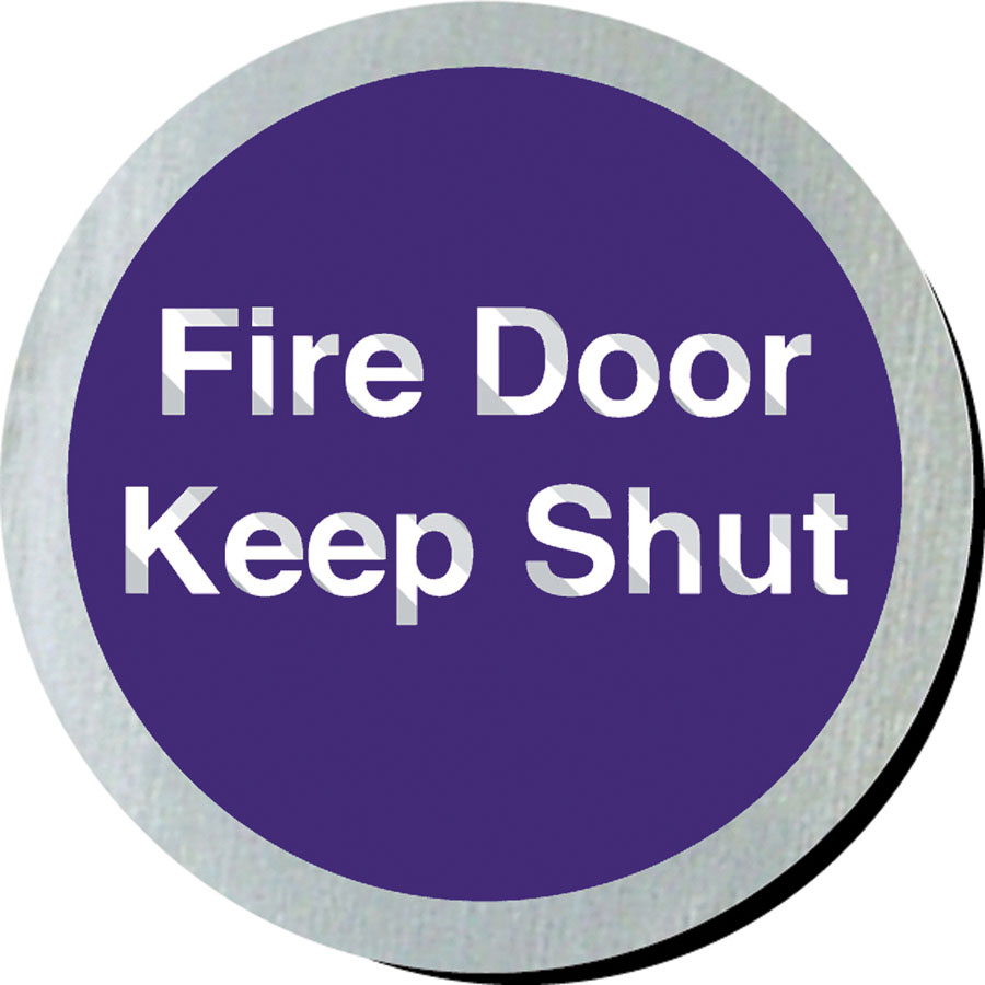 Mileta Safety Sign Rigid Silver Plastic - Fire Door Keep Shut 7.5cm Diameter PK 1