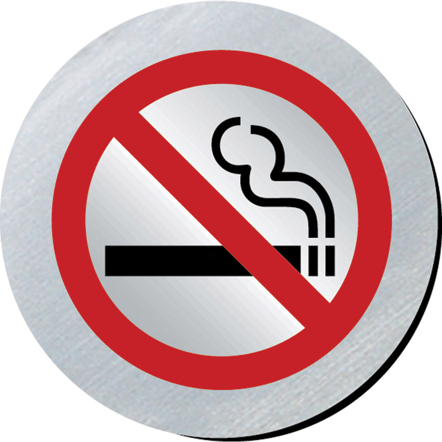 Mileta Safety Sign Rigid Silver Plastic - No Smoking Symbol 7.5cm Diameter PK 1