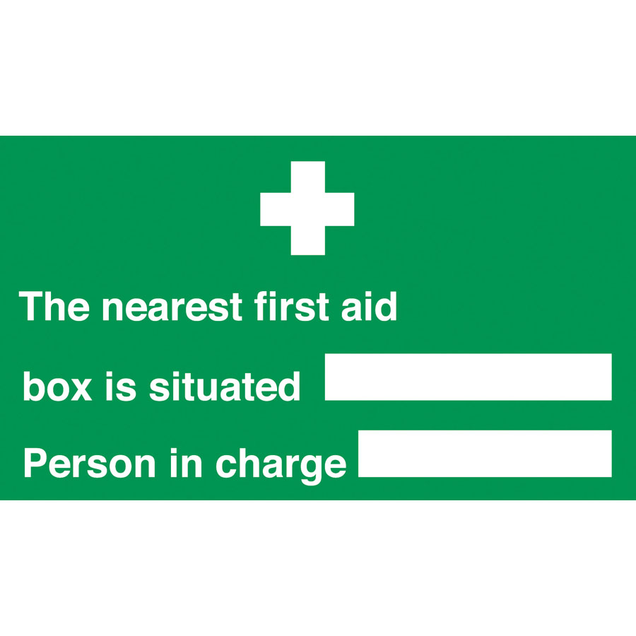Mileta Safety Sign - Nearest First Aid Box & Who Is In Charge 30x15cm PK 1