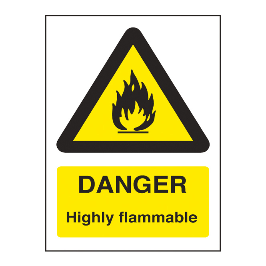 Mileta Warning Sign Self Adhesive Vinyl - Danger Highly Flammable 15 x 20cm PK 1
