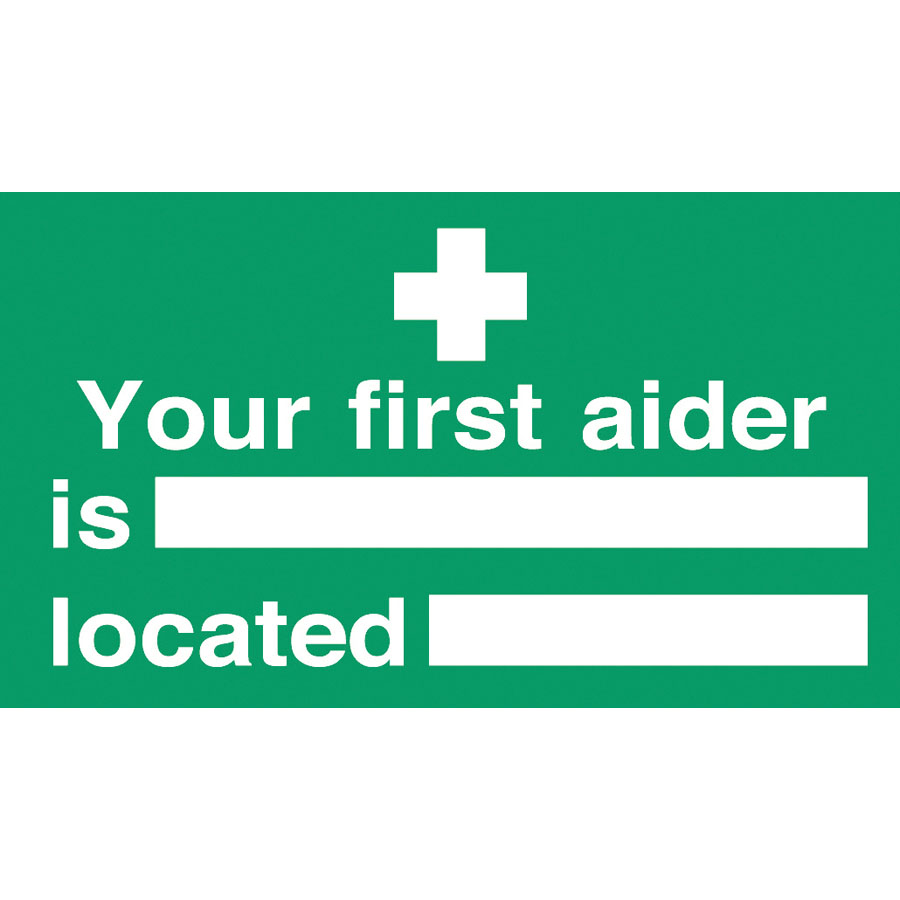 Mileta Safety Sign Self Adhesive Vinyl - Your First Aider Is And Where Located Sign 30x15cm PK 1