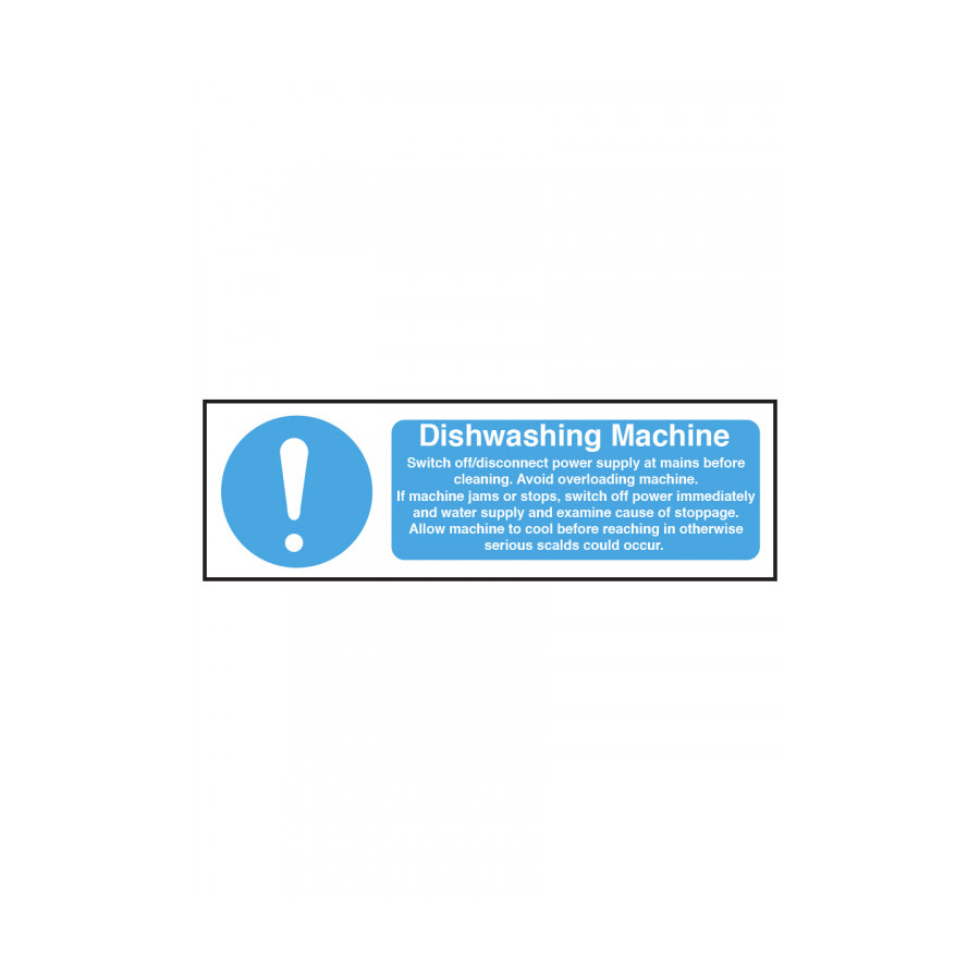Mileta Warning Sign - Dishwashing Machine Catering Equipment Safety Notice Vinyl 100x300mm PK 1