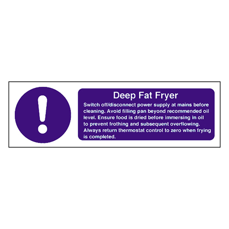 Mileta Warning Sign - Deep Fat Fryer Equipment Safety Notice 100x300mm Vinyl PK 1