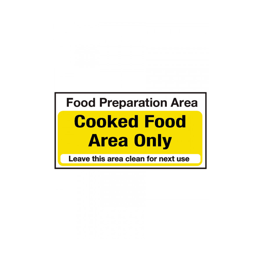 Mileta Kitchen Food Safety Sign - Food Preparation Area Cooked Food Only Vinyl Sign 100x200mm PK 1