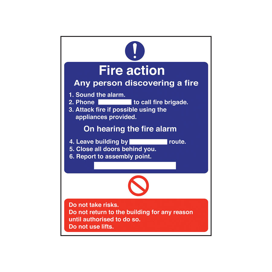 Mileta Fire Action Safety Sign 200x150mm PK 1