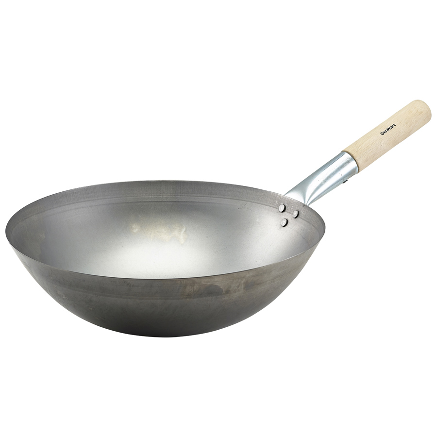Genware Black Iron Wok Round Base 35.6cm 14in PK 1