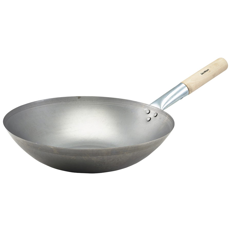 Genware Black Iron Wok Flat Base 35.6cm 14in PK 1
