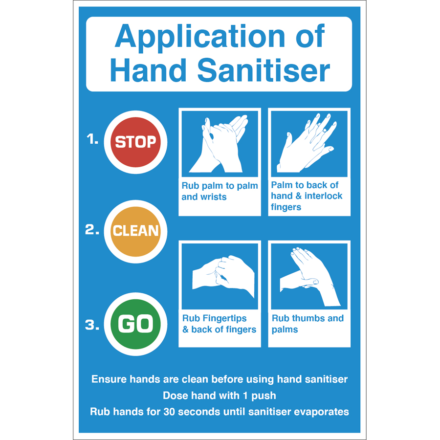 Mileta Safety Sign - Application Of Hand Sanitiser Vinyl Sign 300x200mm PK 1