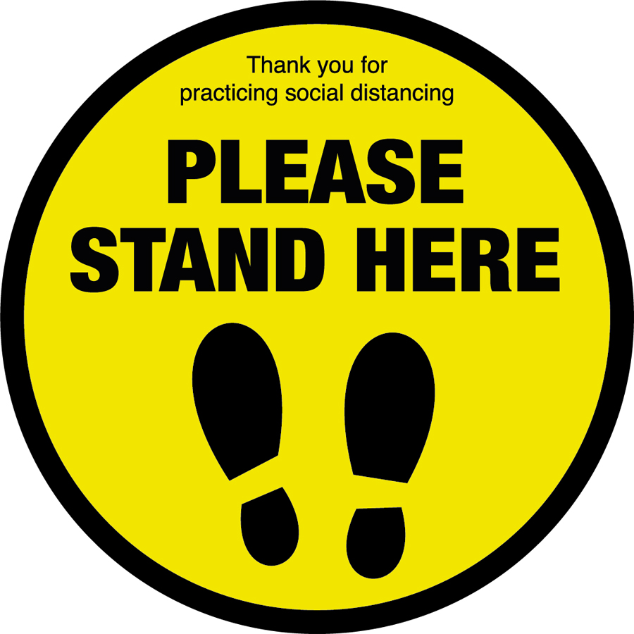 Mileta Social Distancing Sign - Please Stand Here Floor Graphic Symbol 400mm Diameter PK 1