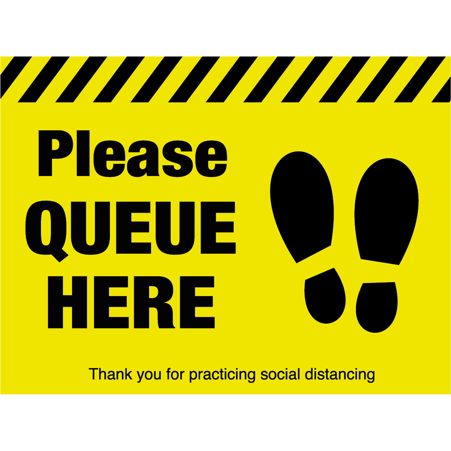 Mileta Social Distancing Sign - Please Queue Here Floor Graphic Symbol 400x300mm PK 1