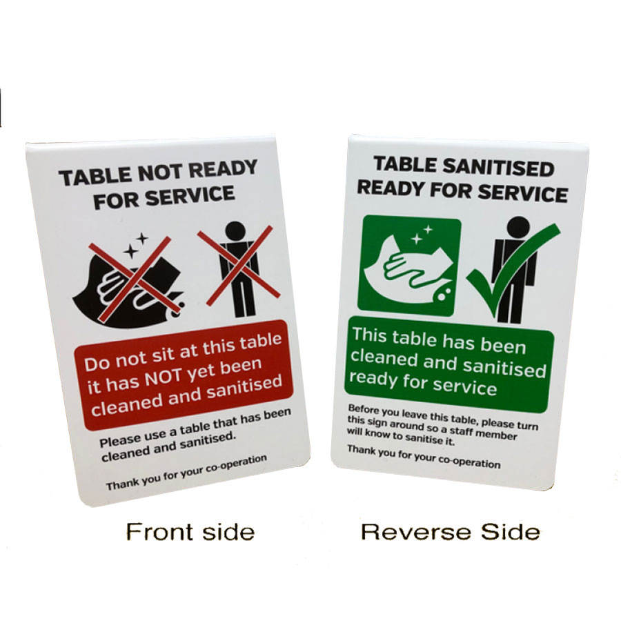 Mileta Social Distancing Sign - Table Ready / Not Ready For Service Freestanding Tent Notice Rigid Plastic 150x100x90mm PK 1