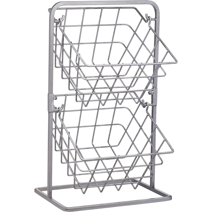 Industrial Kitchen 2 Tier Distressed Industrial Style Wire Storage Baskets 25x22x41.5cm PK 1