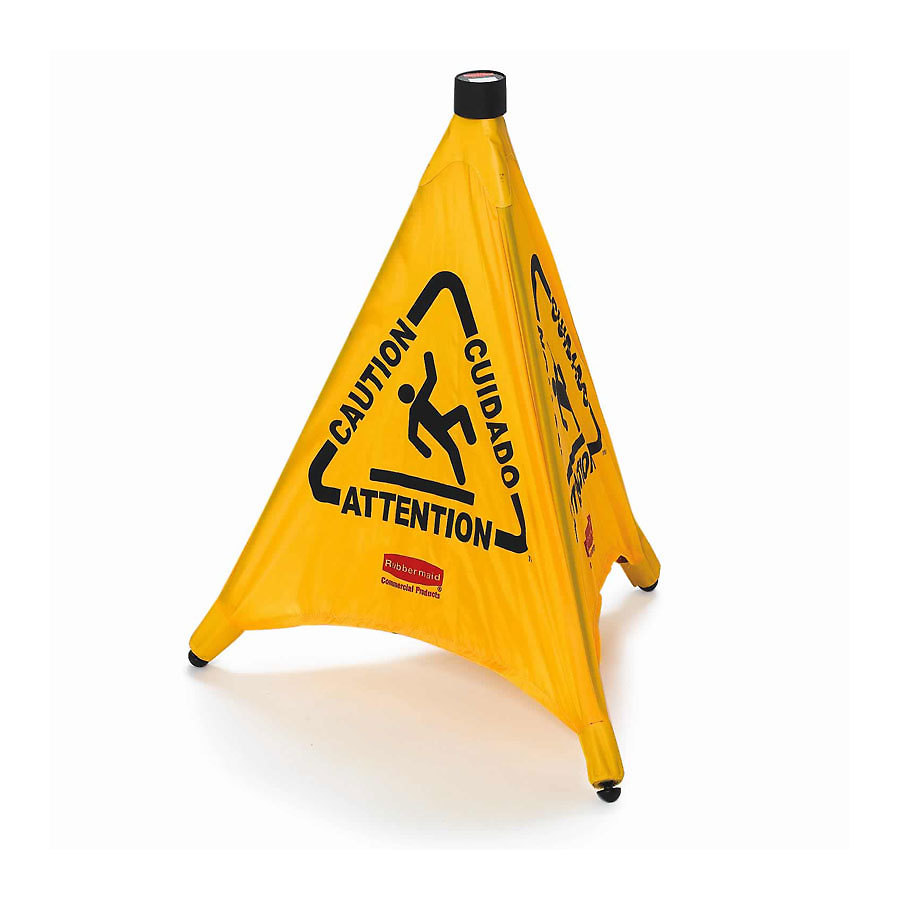 RUBBERMAID MULTILINGUAL WET FLOOR POP-UP SAFETY CONE YELLOW