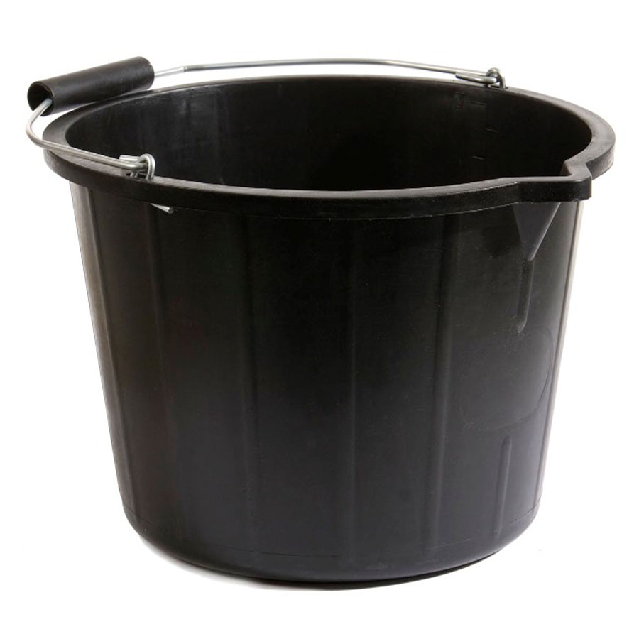 Hillbrush Heavy Duty Plastic Bucket Black 14ltr Polypropylene With Pouring Lip PK 1
