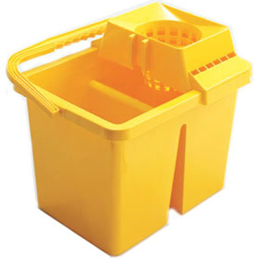Robert Scott Mop Bucket With Twin Compartments And Central Wringer Yellow Plastic 15ltr PK 1