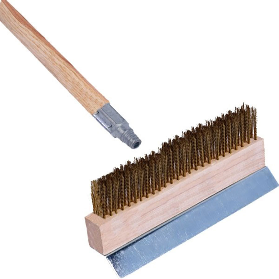 Pizza Oven Brush Long Handle Brass Bristles 10in Scraper PK 1