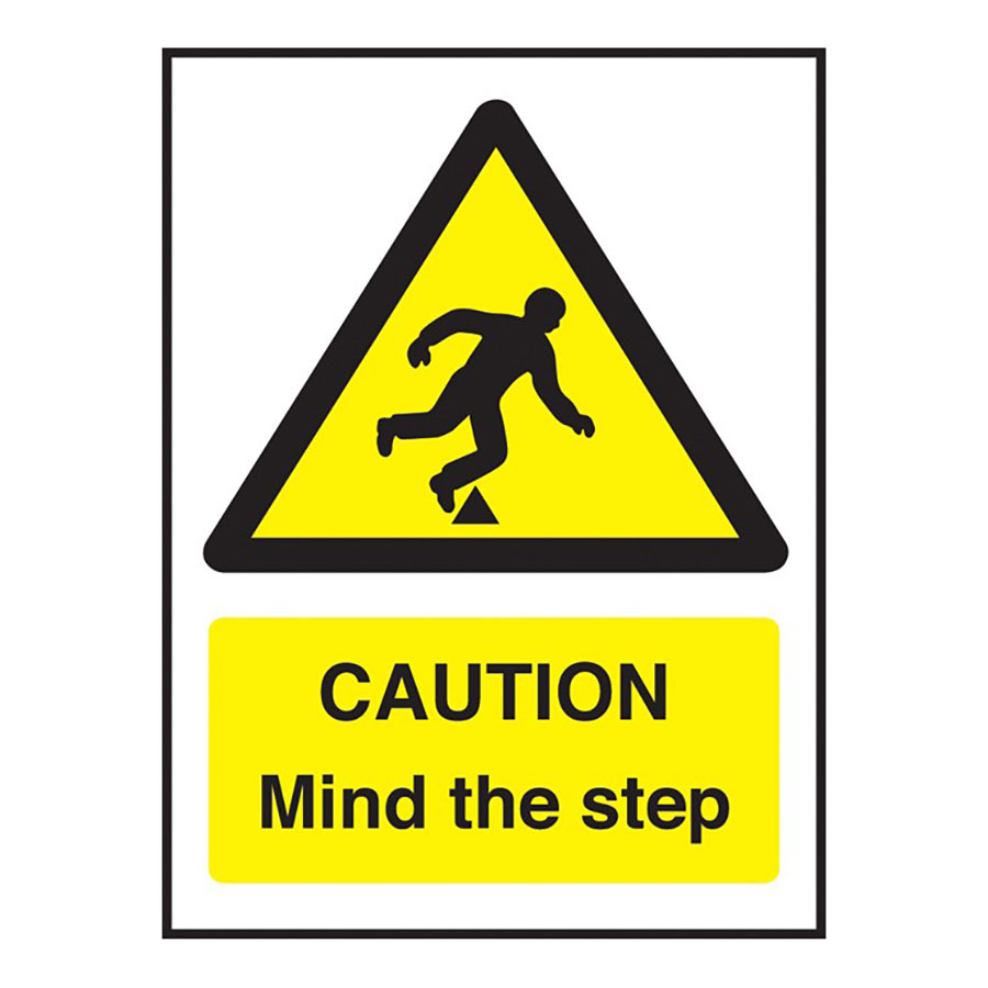 Mileta Warning Sign - Caution Mind The Step Safety Notice Vinyl 200x150mm PK 1