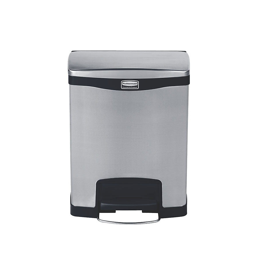 Rubbermaid Slim Jim Step-On Bin Front Step Stainless Steel 30ltr Black Trim PK 1