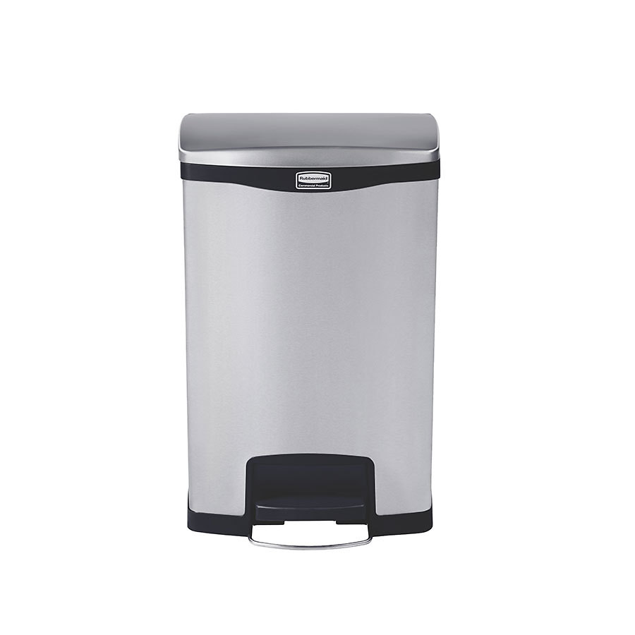 Rubbermaid Slim Jim Step-On Bin Front Step Stainless Steel 50ltr Black Trim PK 1