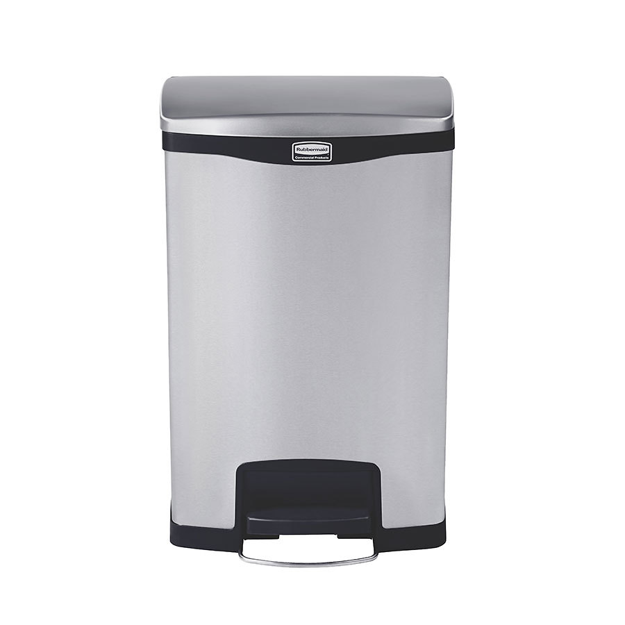 Rubbermaid Slim Jim Step-On Bin Front Step Stainless Steel 90ltr Black Trim PK 1