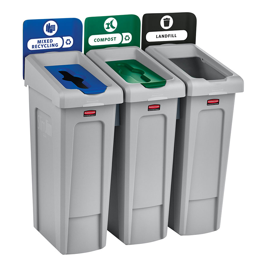 Rubbermaid Slim Jim Recycling Bins 3 Stream Bundle 87ltr Black/Blue/Green PK 1