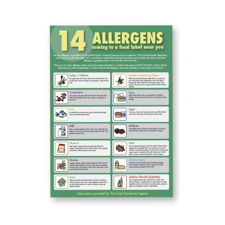 Mileta Safety Sign - 14 Allergens A3 Vinyl Sticker 297x420mm PK 1