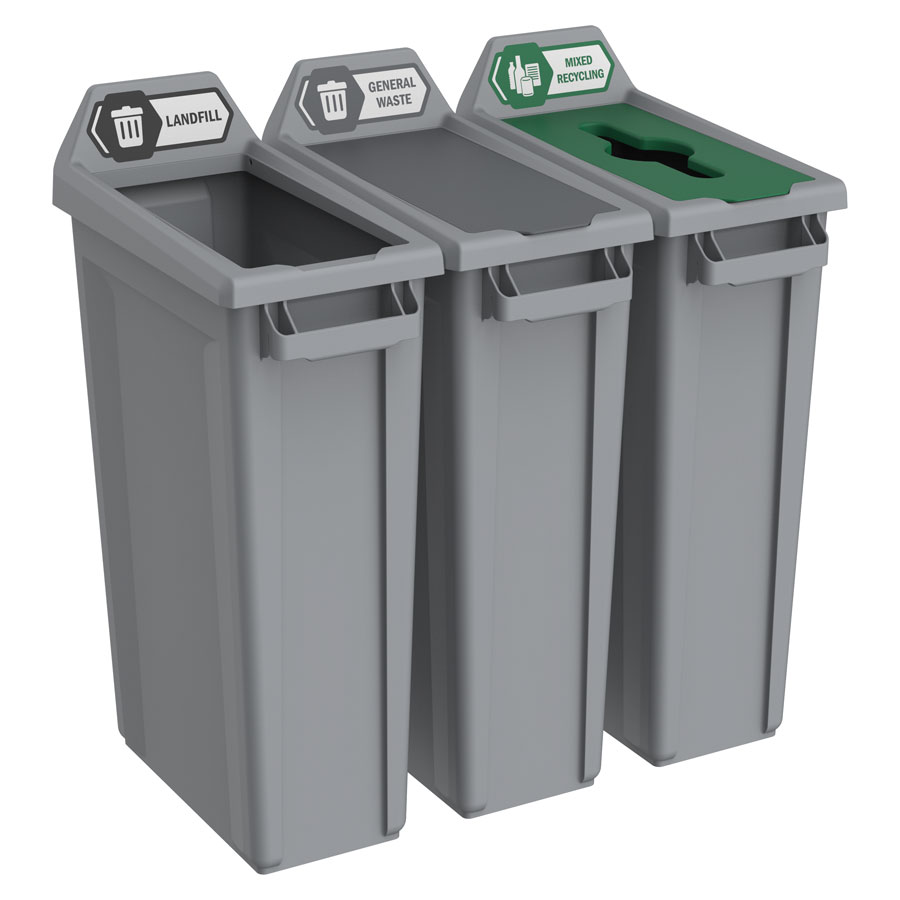 Trust Recycling Station 3 Stream Landfill/General/Mixed Grey HDPE 87ltr 50.7x82x89.9cm PK 1