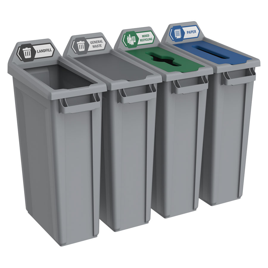 Trust Recycling Station 4 Stream Landfill/General/Mix/Paper Grey HDPE 87ltr 50.7x109x89.9cm PK 1