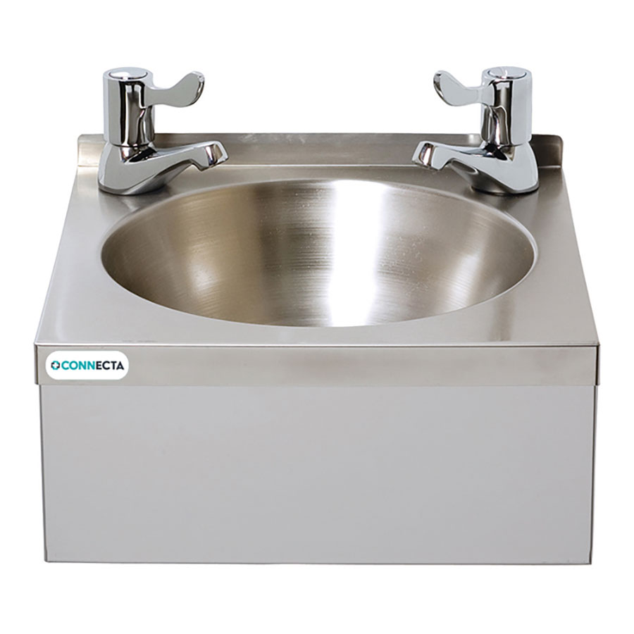 CONNECTA STAINLESS STEEL WASH HAND BASIN - WITH LEVER TAPS