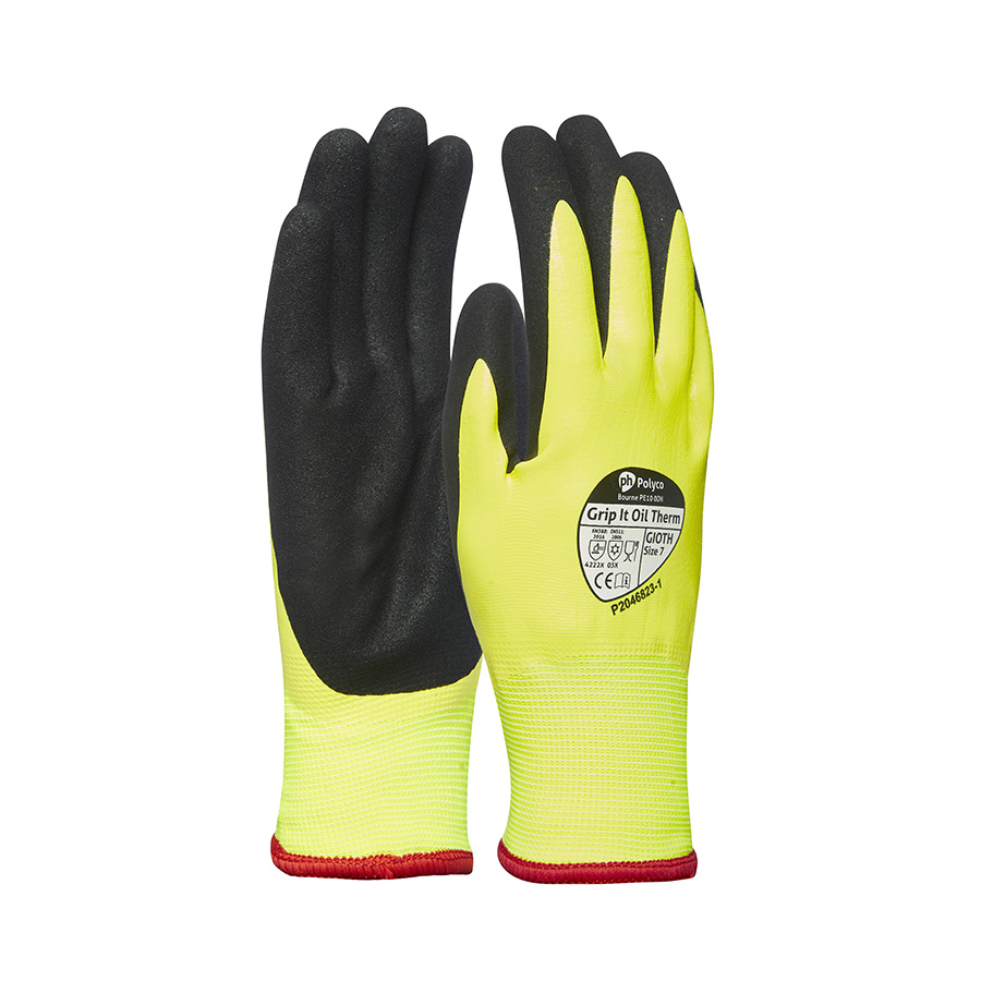 POLYCO GRIP IT OIL THERMAL YELLOW UNISEX GLOVE WITH DUAL NITRILE COATING UK-SIZE-8