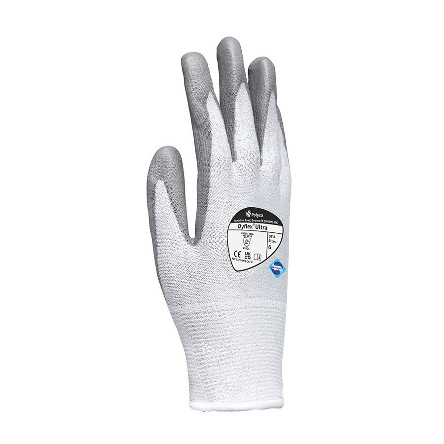 POLYCO DYFLEX ULTRA SEAMLESS UNISEX WHITE GLOVE WITH POLYURETHANE PALM COATING UK-SIZE-8