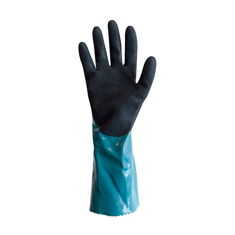 POLYCO GRIP IT OIL CHEMICAL RESISTANT UNISEX BLUE GAUNTLET GLOVE WITH DUAL NITRILE COATING UK-SIZE-9