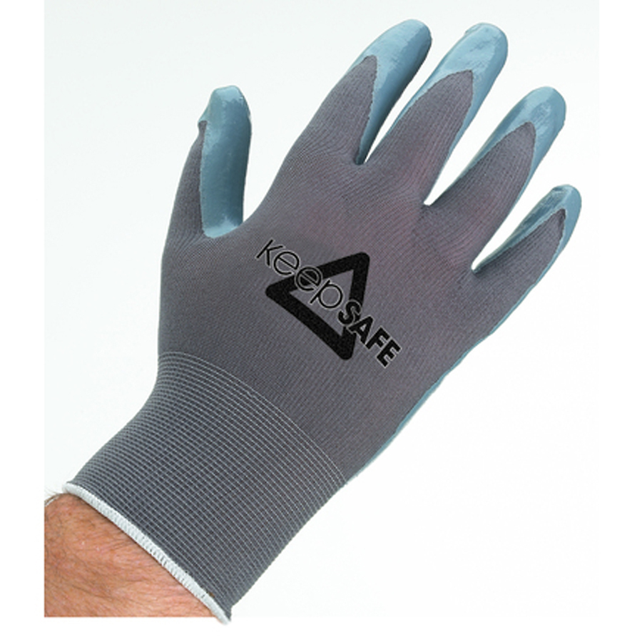 Keep Safe Nitrile Palm Coated Knitwrist Grey Glove 10 PK 1