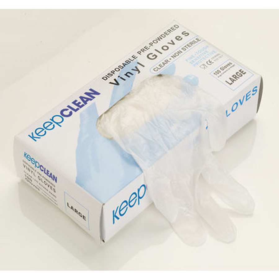 Keep Clean Pack of 100 Vinyl Clear Powdered Gloves M PK 1