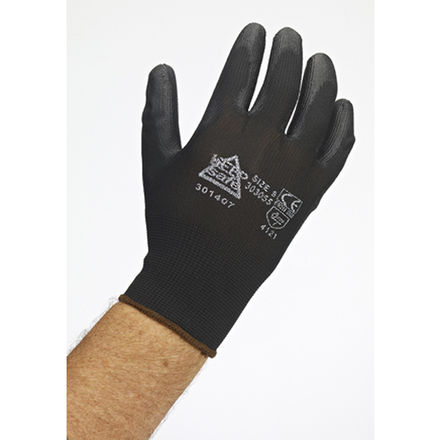 Keep Safe Black PU Palm Coated Black Glove 10 PK 1