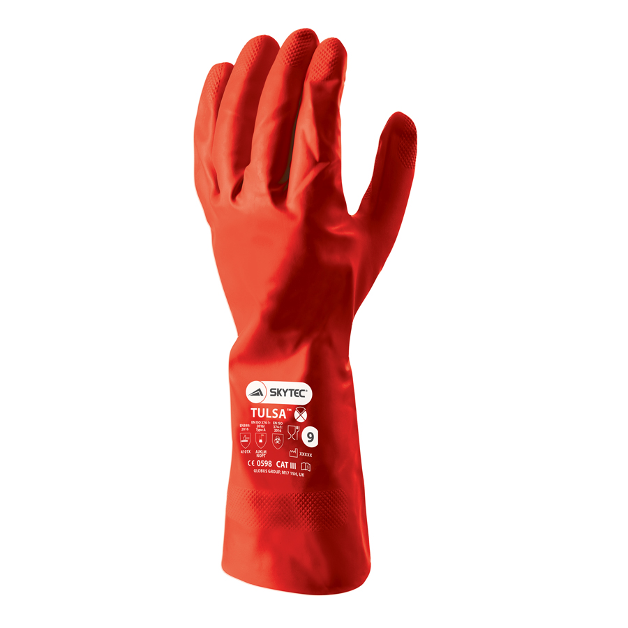 Skytec Tulsa Reuse Nitrile Red Gloves UK-Size-8 PK 1