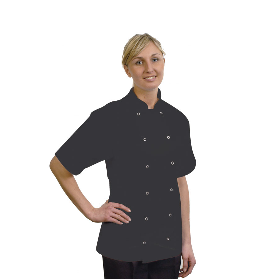 Short Sleeve Black Press Stud Jacket XS PK 1