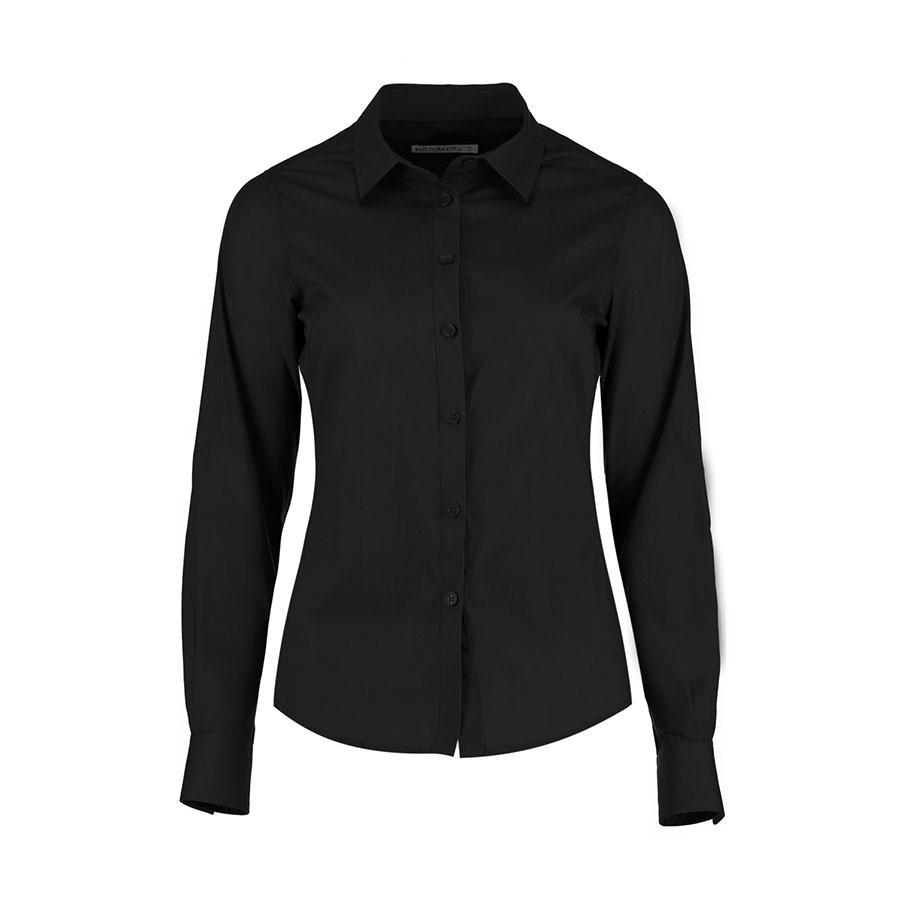 Ladies Long Sleeve Polycotton Black Shirt L PK 1