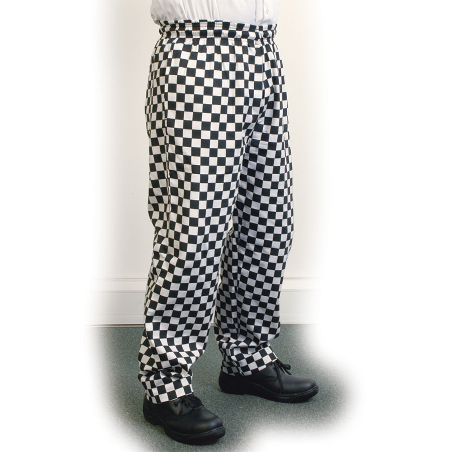 Large Black Check Baggy Chefs Trousers XS PK 1
