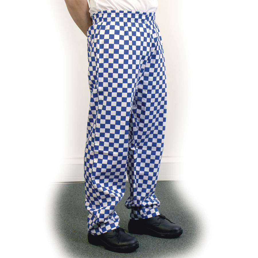 Large Blue Check Baggy Chefs Trousers M PK 1