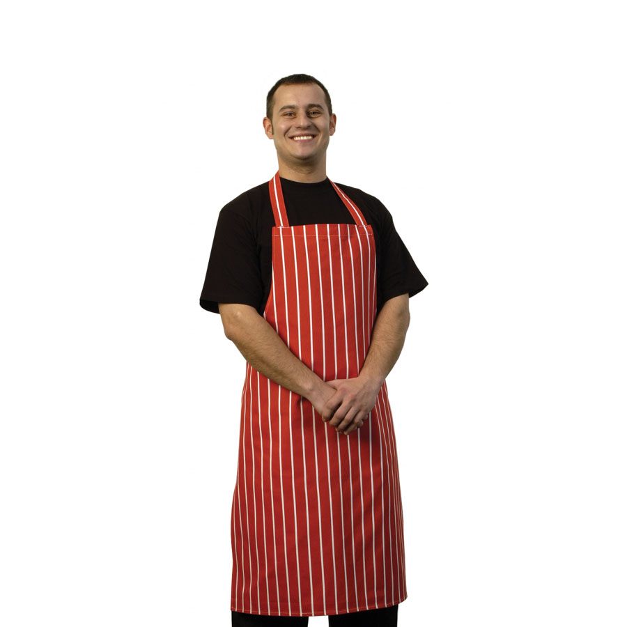 Red Butchers Stripe Bib Apron PK 1
