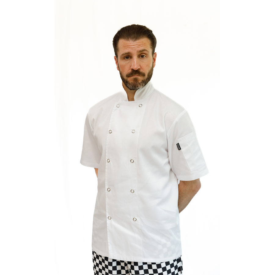 BRIGADE WHITE UNISEX POLYCOTTON SHORT SLEEVE POPPER JACKET L