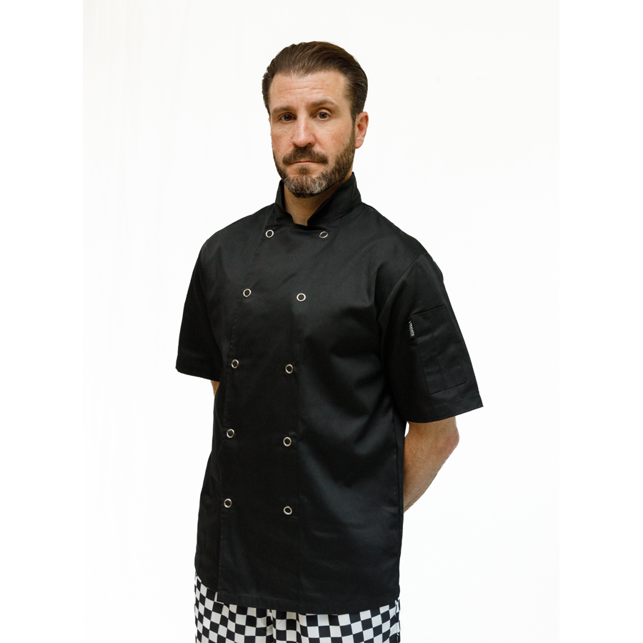 BRIGADE BLACK UNISEX POLYCOTTON SHORT SLEEVE POPPER JACKET 2XL