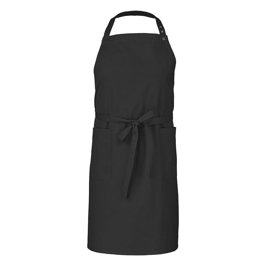 La Font Galanga Black Bib Apron With Snap Fastening Adjustable Neck Strap and Twin Hip Pockets PK 1